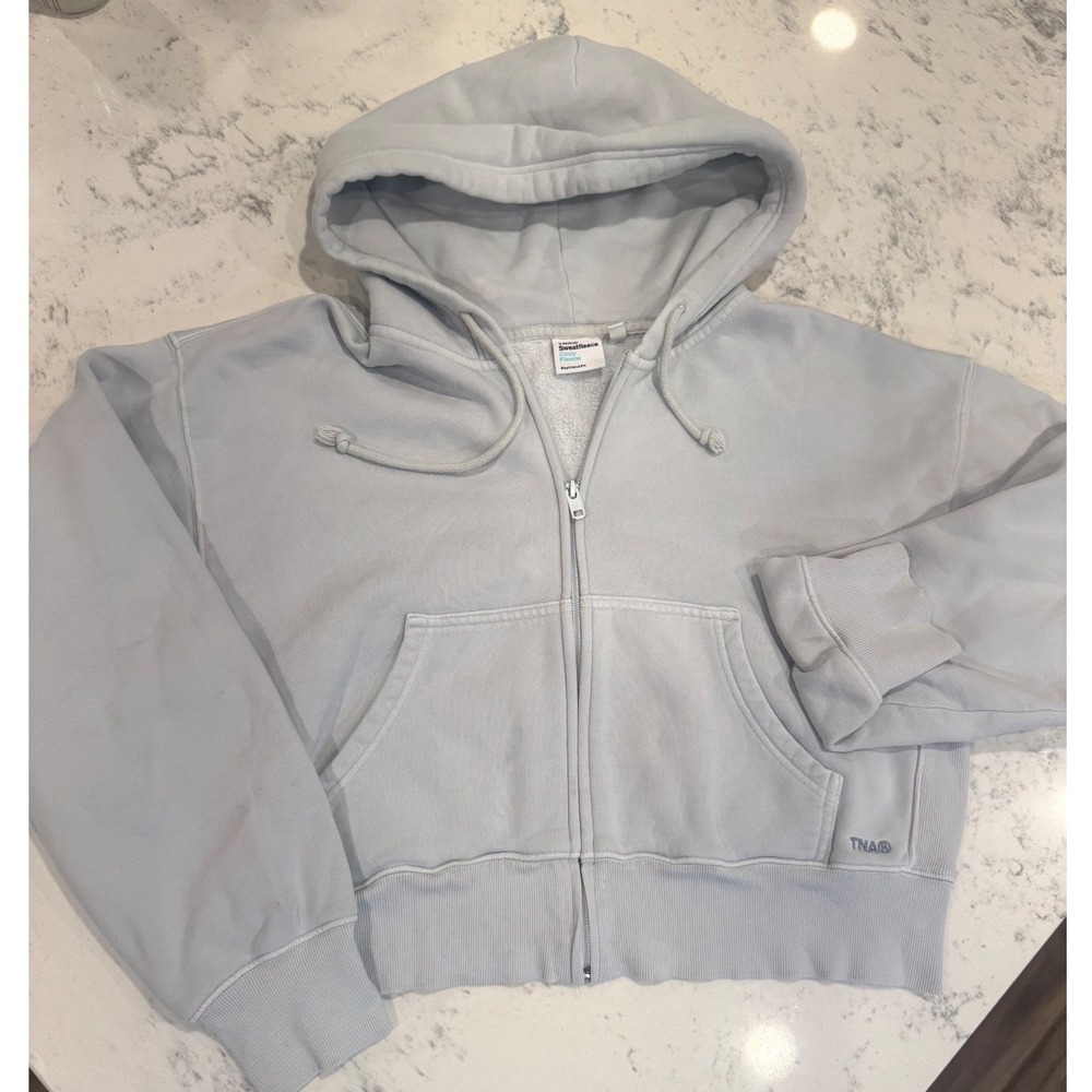 Aritzia TNA Cozy Fleece Boyfriend Zip Hoodie Light Blue Medium Sweatshirt